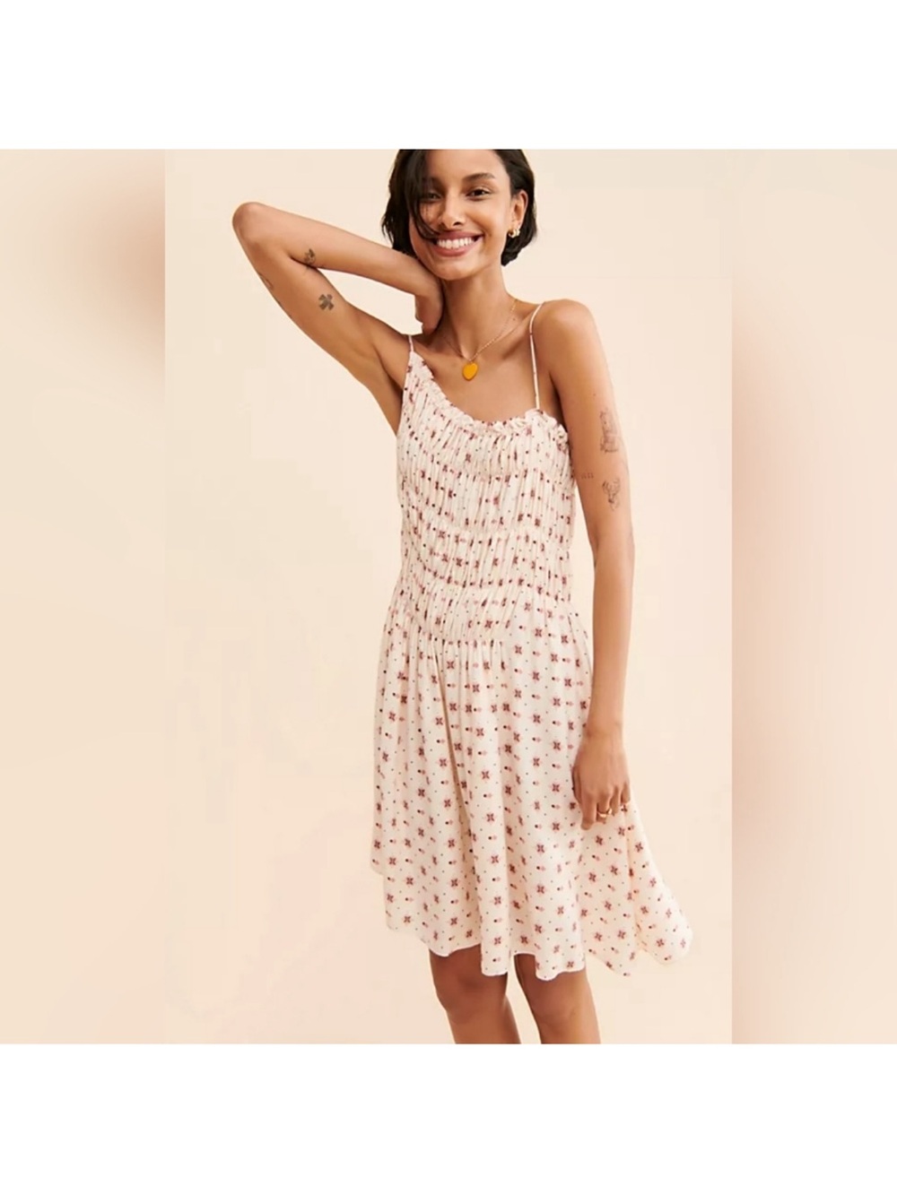 Free People Cream Mini Dress with Red Floral Print
